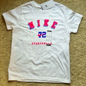 NEW Nike Girls 72 Sportswear Short Sleeve T-Shirt (Pink / Blue) - Size Large